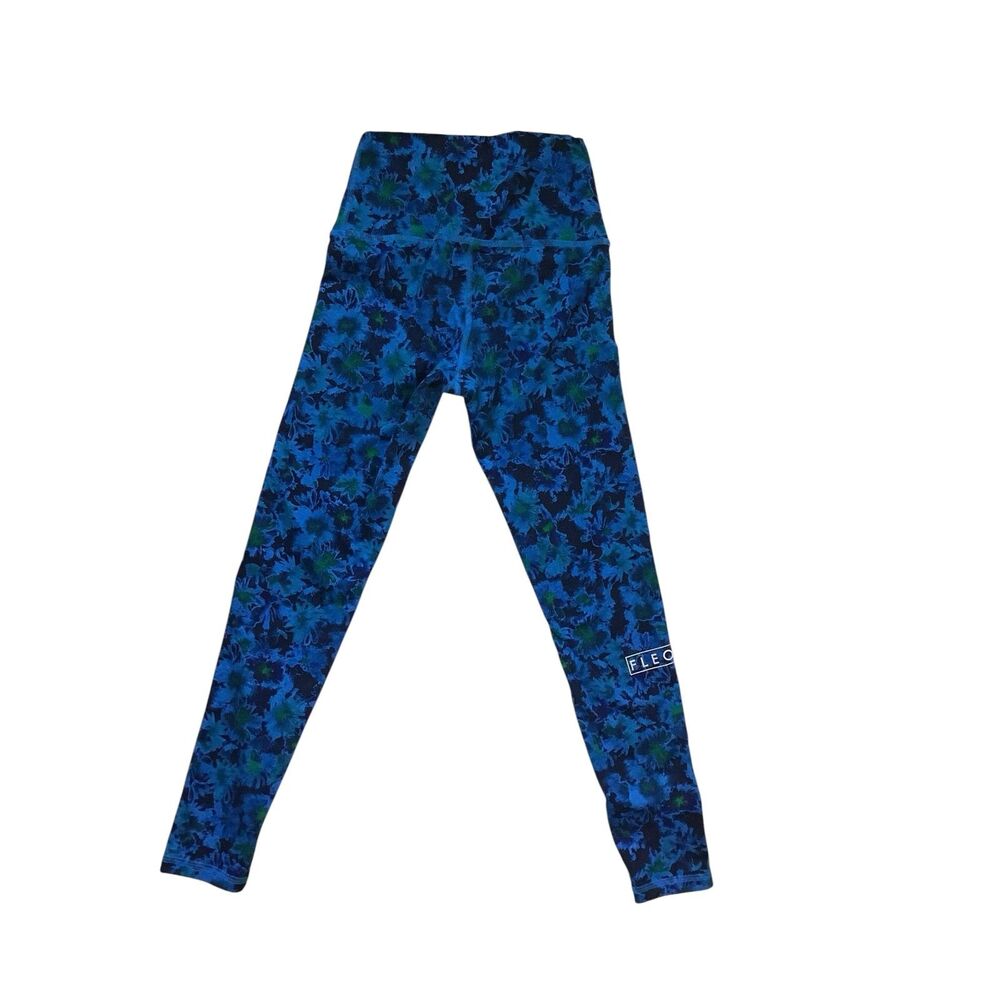 FLEO High Waisted Floral Leggings Blue Green Size Small